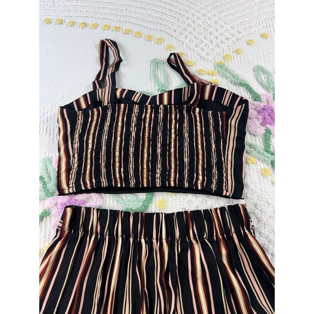 Live To Be Spoiled Striped Two Piece Set Crop Top Wide Leg Pants XS S KOLB017J - Picture 6 of 11